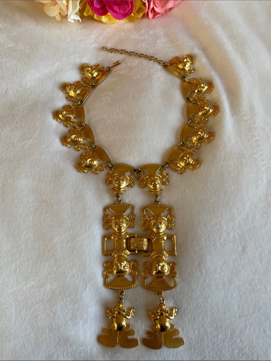 Kenneth Jay Lane Jewelry - Vintage Kenneth Jay Lane Gold Plated Statement Tribal Mayan Necklace